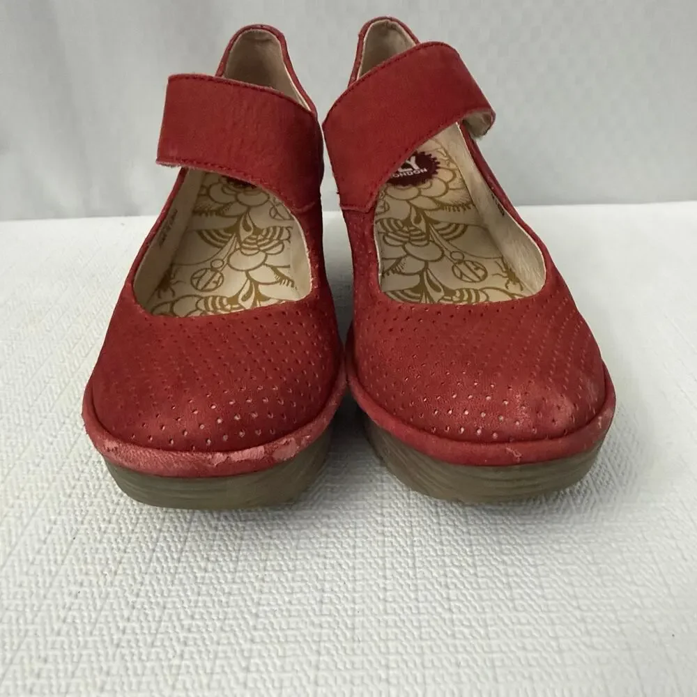 Fly London Yasi Wedge Pump Women’s Size 8 Lipstick Red Leather Shoes